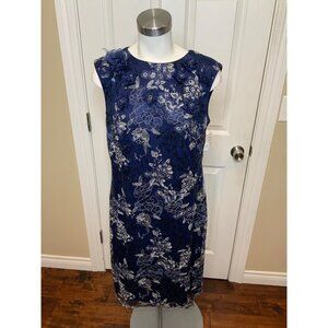 Tadashi Blue Sequin W/ Silver Embroidered Shift Dress NWT $478, Size 14